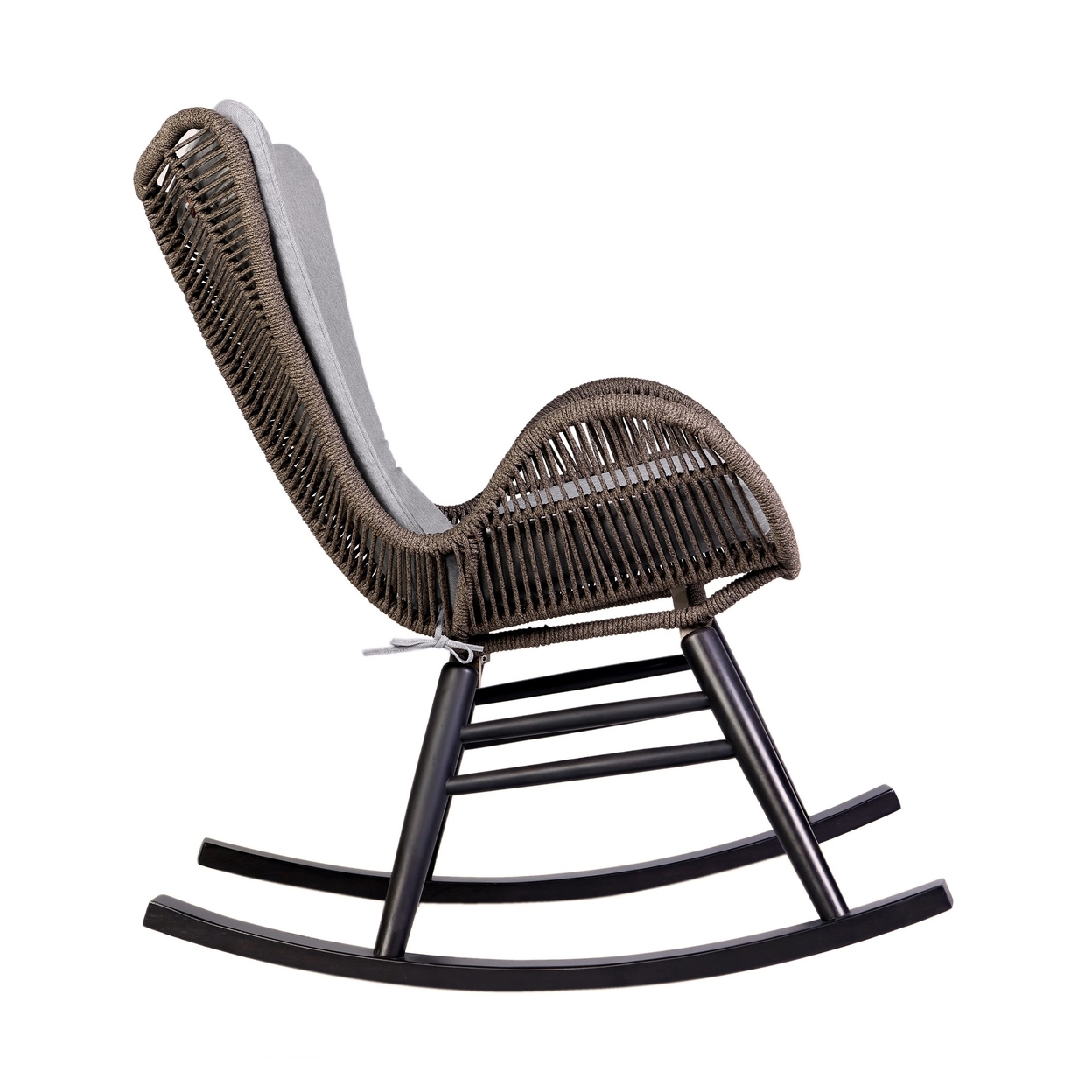 Elle 37 Inch Patio Rocking Chair, Dark Eucalyptus Wood, Gray Rope, Beige- Saltoro Sherpi