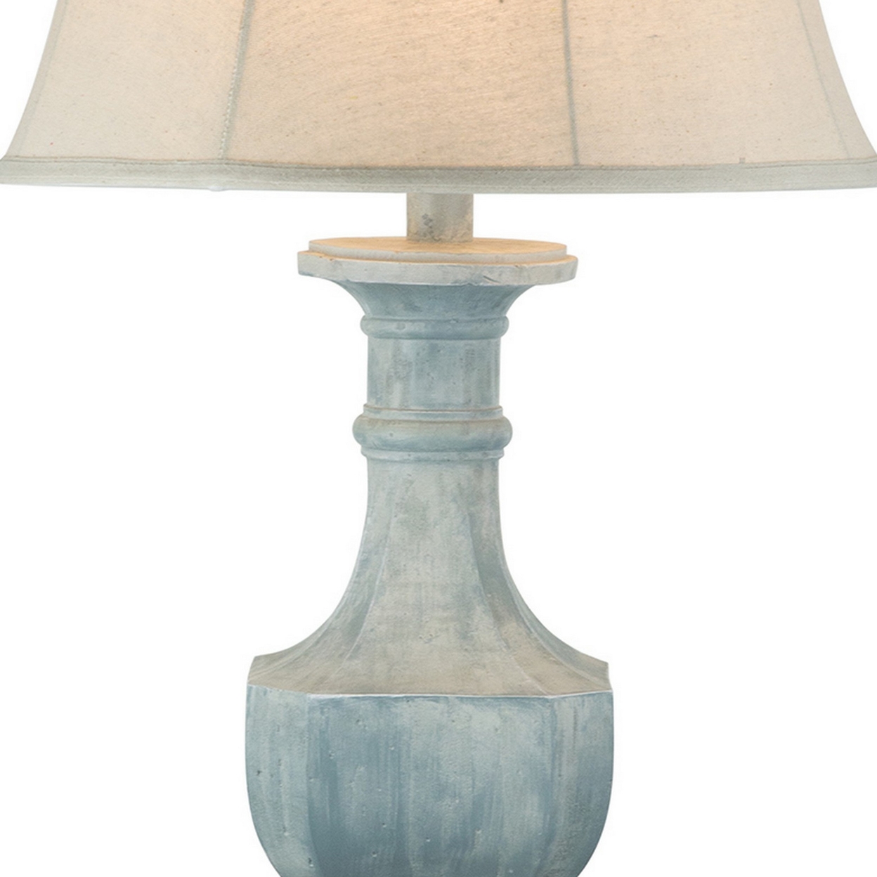 Slek 32 Inch Hydrocal Table Lamp, Empire Shade, Classic Base, Light Blue- Saltoro Sherpi