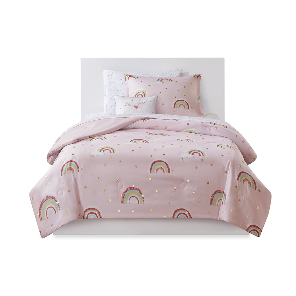 Gracie Mills Rainbow Stars Comforter Set Twin Metallic Sheets Grace-11949